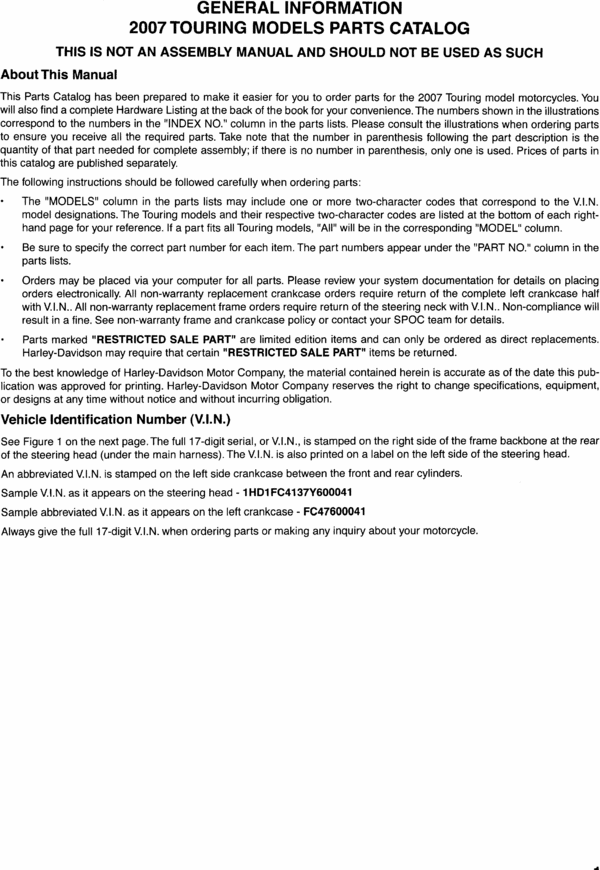 Product picture 2007 Harley Davidson Touring Parts Manual